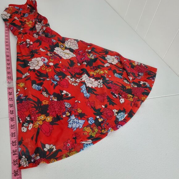 Bea & Dot by ModCloth Womens Red Floral Drape Neck Dress Size S Pleated Skirt - Picture 8 of 10